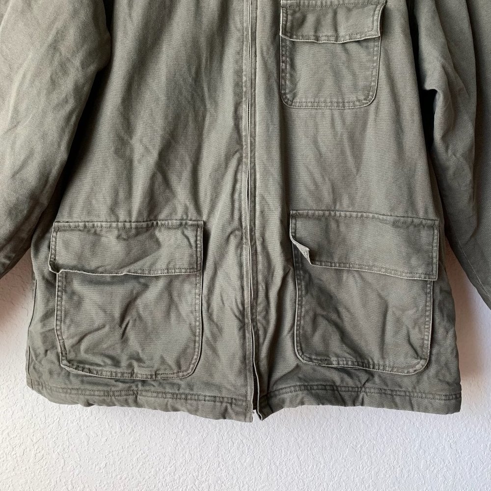 J. CREW Men's Canvas Full Zip Jacket Brown Genuine Leather Collar - Picture 4 of 9
